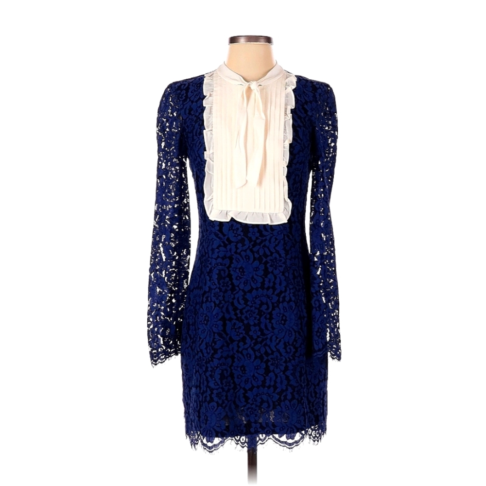 Cynthia Rowley Navy Lace & white bib front knee length Dress Size 4